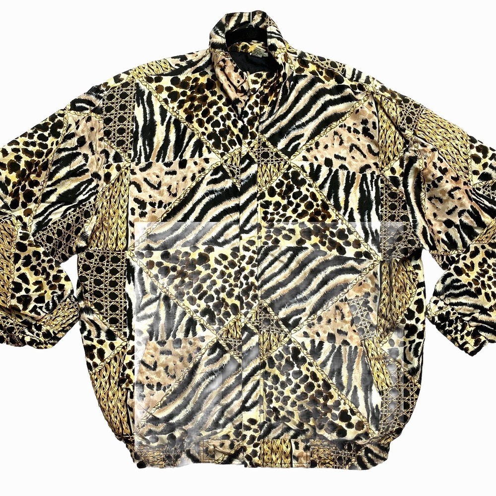 Vintage Fuda International Jacket Womens XL Brown Leopard Zip Up Lightweight